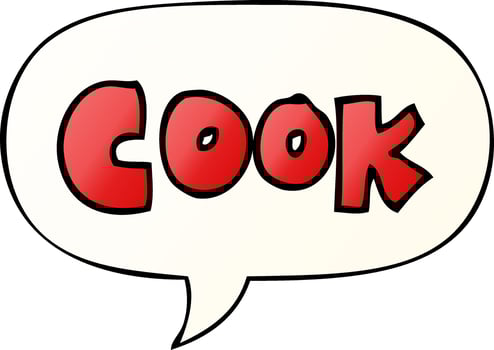 cartoon word cook and speech bubble in smooth gradient style vector