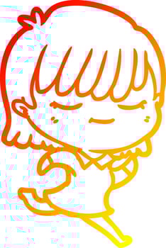 warm gradient line drawing cartoon woman vector