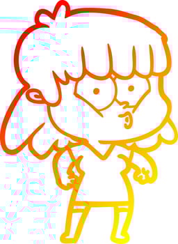 warm gradient line drawing cartoon whistling girl vector