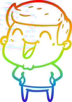 rainbow gradient line drawing cartoon man laughing vector