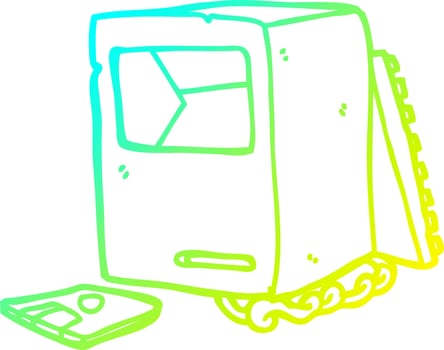 cold gradient line drawing cartoon broken old computer vector