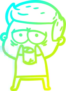 cold gradient line drawing cartoon tired man vector