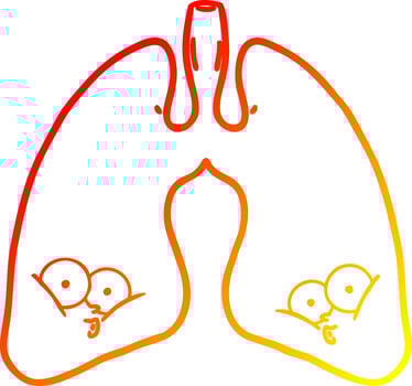 warm gradient line drawing cartoon lungs vector