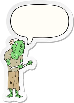 cartoon zombie and speech bubble sticker vector
