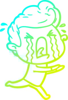 cold gradient line drawing cartoon crying man vector