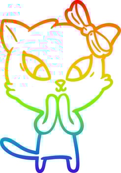 rainbow gradient line drawing cartoon cat vector