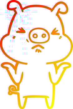 warm gradient line drawing cartoon angry pig vector