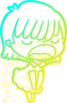cold gradient line drawing cartoon woman talking loudly vector