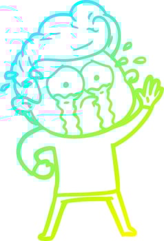 cold gradient line drawing cartoon crying man waving vector