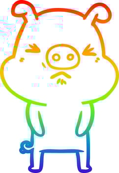 rainbow gradient line drawing cartoon grumpy pig vector