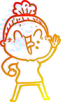 warm gradient line drawing cartoon happy old woman vector