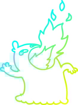 cold gradient line drawing cartoon fire breathing ghost vector