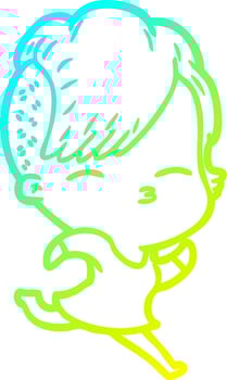 cold gradient line drawing cartoon squinting girl running vector