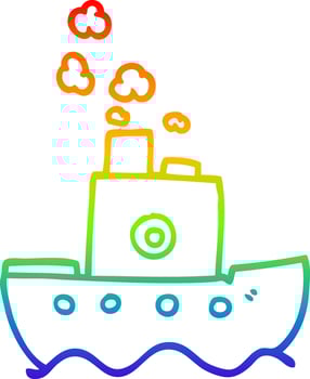 rainbow gradient line drawing cartoon ship vector