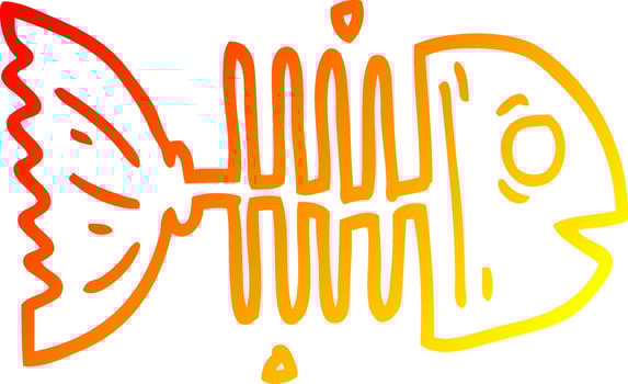 warm gradient line drawing cartoon fish bones vector