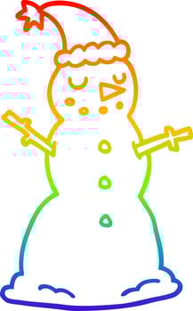 rainbow gradient line drawing cartoon christmas snowman vector