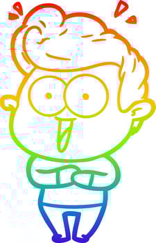 rainbow gradient line drawing cartoon excited man vector