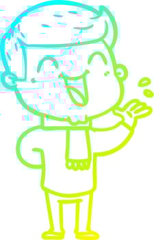 cold gradient line drawing cartoon man laughing vector