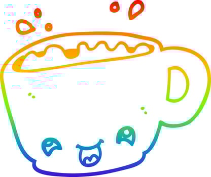 rainbow gradient line drawing cartoon cup of coffee vector