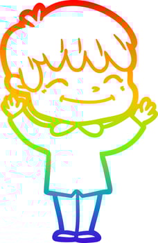 rainbow gradient line drawing cartoon happy boy vector