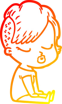 warm gradient line drawing cartoon pretty hipster girl vector
