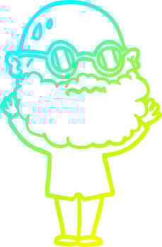 cold gradient line drawing cartoon worried man with beard and spectacles vector