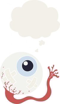 cartoon injured eyeball and thought bubble in retro style vector