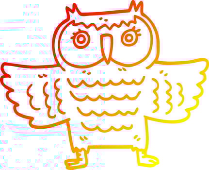 warm gradient line drawing cartoon owl with flapping wings vector
