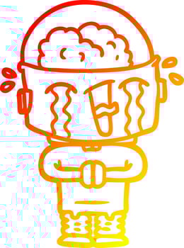 warm gradient line drawing cartoon crying robot vector