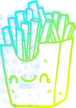cold gradient line drawing cartoon fries in box vector