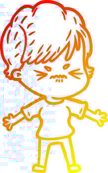 warm gradient line drawing cartoon frustrated woman vector