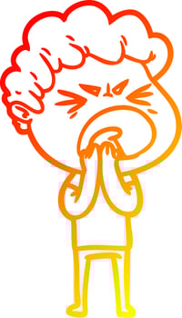 warm gradient line drawing cartoon furious man vector