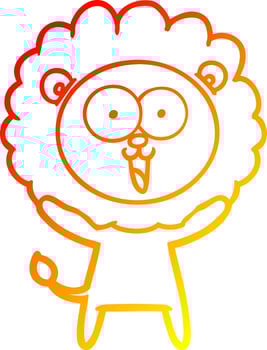 warm gradient line drawing happy cartoon lion vector