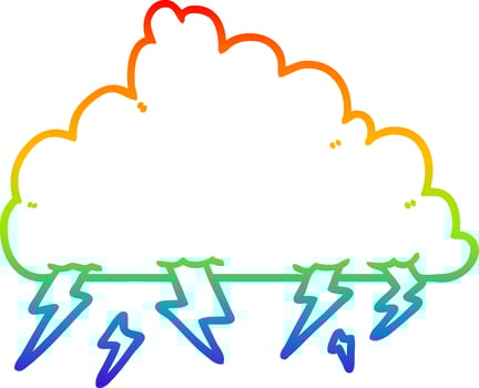 rainbow gradient line drawing cartoon thundercloud vector