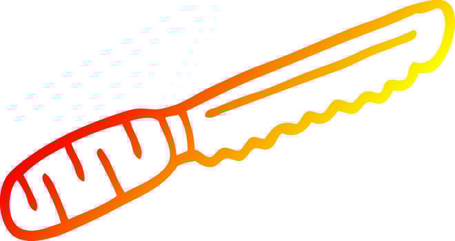 warm gradient line drawing cartoon bread knife vector