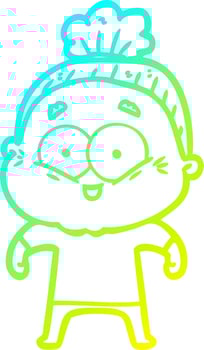 cold gradient line drawing cartoon happy old woman vector