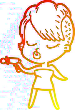 warm gradient line drawing cartoon pretty hipster girl vector