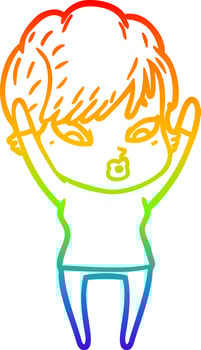 rainbow gradient line drawing cartoon woman vector