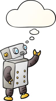 cartoon robot and thought bubble in smooth gradient style vector