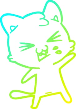 cold gradient line drawing cartoon cat hissing vector