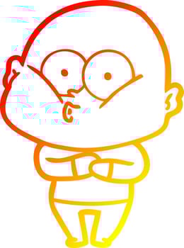 warm gradient line drawing cartoon bald man staring vector