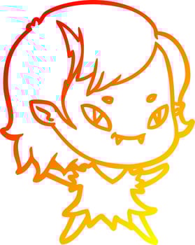 warm gradient line drawing cartoon friendly vampire girl vector