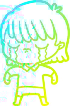 cold gradient line drawing cartoon woman crying vector