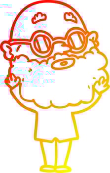 warm gradient line drawing cartoon curious man with beard and glasses vector