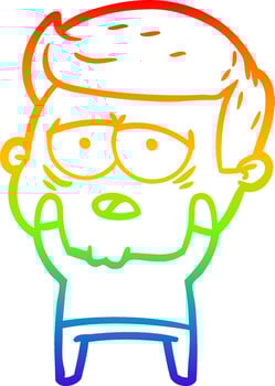 rainbow gradient line drawing cartoon tired man vector