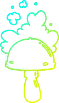 cold gradient line drawing cartoon mushroom with spore cloud vector