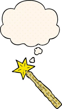 cartoon magic wand and thought bubble in comic book style vector