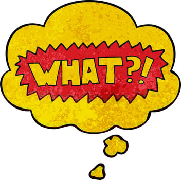 cartoon word What   and thought bubble in grunge texture pattern style vector