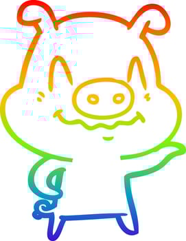rainbow gradient line drawing nervous cartoon pig vector