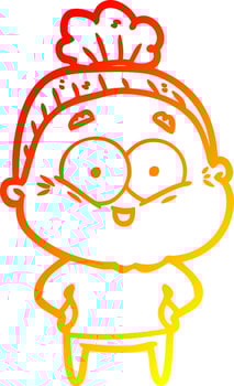 warm gradient line drawing cartoon happy old woman vector